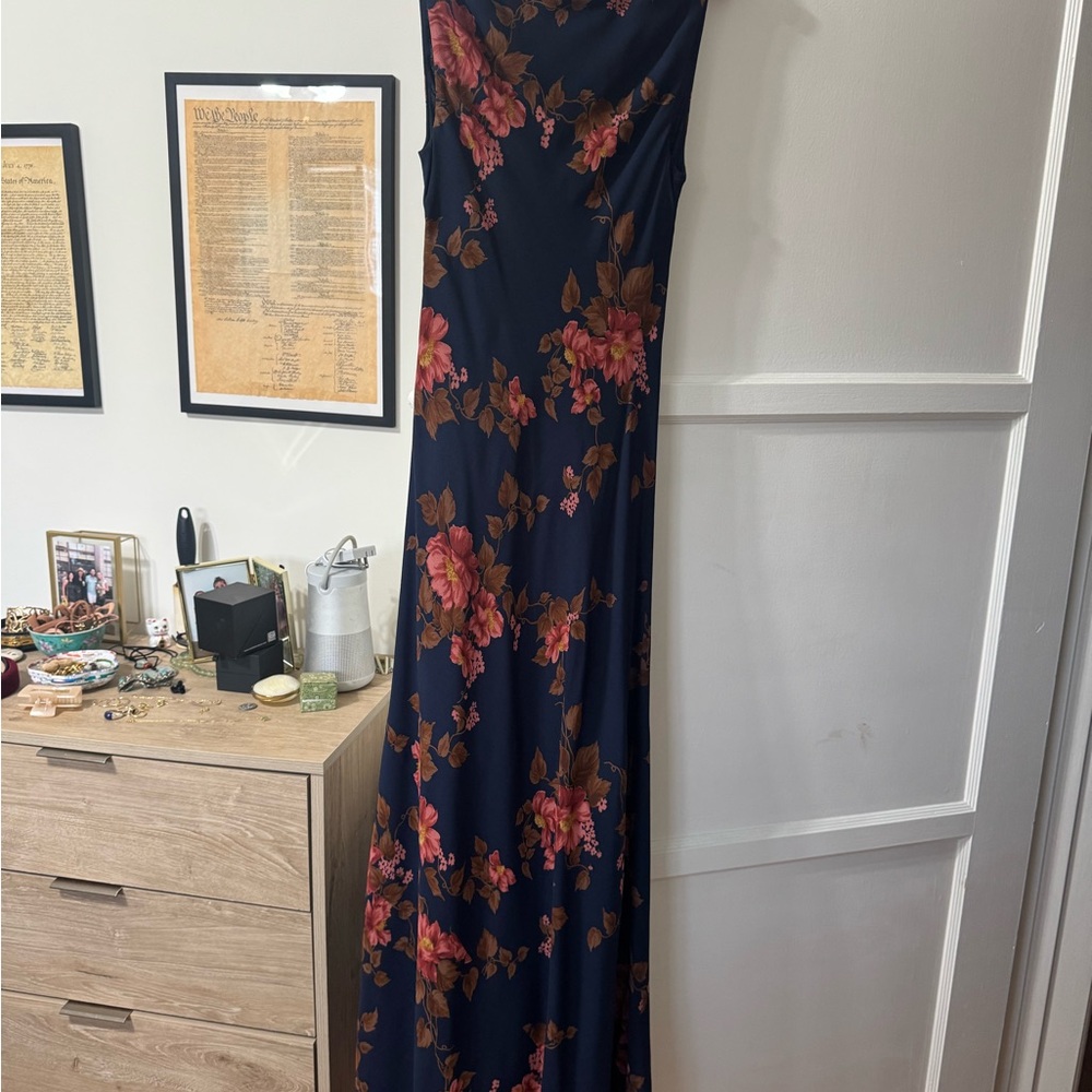 Reformation Navy Maxi Dress with Pink and Brown Floral Print - Picture 6 of 6